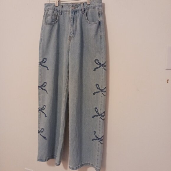 Dazy Wide Leg High Rise Jeans W/ Stitched Ribbons On Sides LRG (14 1/4 " Waist) - Picture 5 of 15